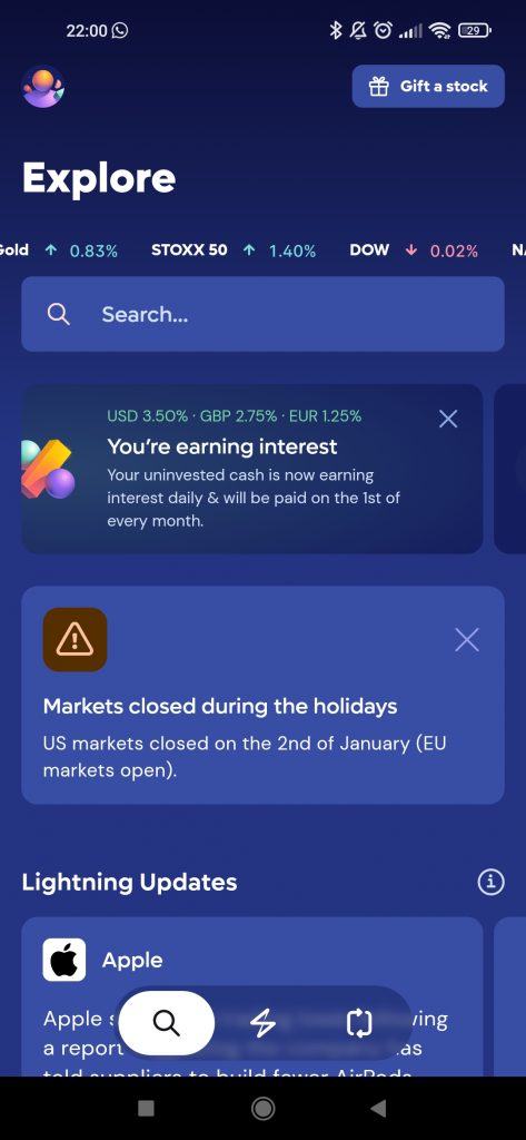 Lightyear Investing App Explore section