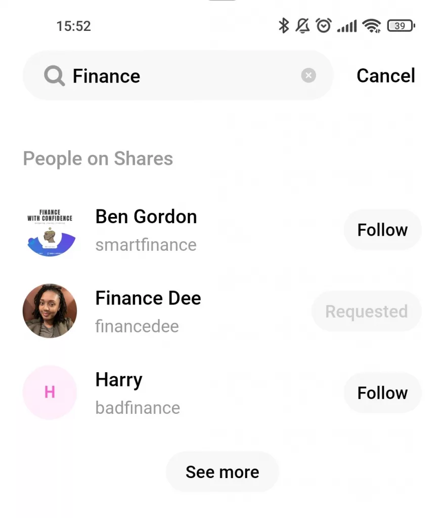 Image of finding people to follow on Shares
