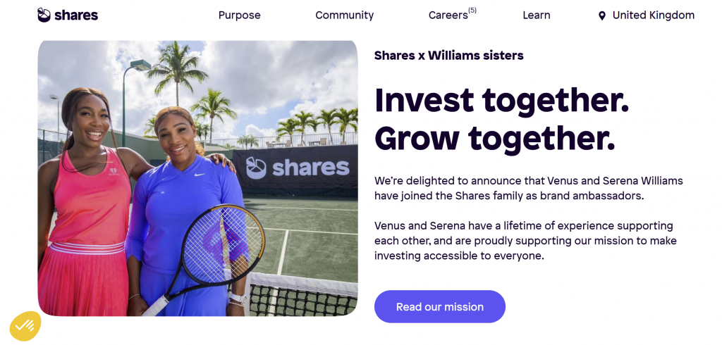 Image of the Williams sisters showing their partnership with Shares