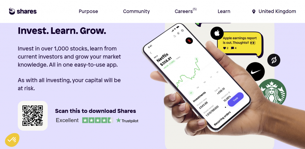Image of Shares.io landing page on a Shares review post